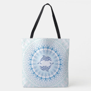 Bolsa Tote Dolphins Mandala Blue White Maritime
