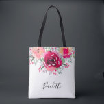 Bolsa Tote Donativo de Bridesmaid Personalizado<br><div class="desc">Você pode dar este belo saco de tote personalizado com flores florais vibrantes em tons de rosa e creme e personalizado em letras quicas para damas de honra,  amigos ou para si mesmo. CORRESPONDENTE A ITENS na nossa loja.</div>