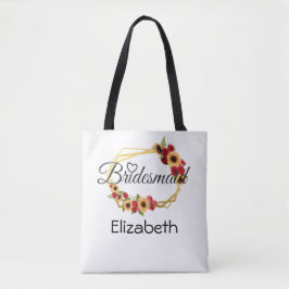 Bolsa Tote Dono de Bridesmaid, Girassol, Rosas, Dourada Frame