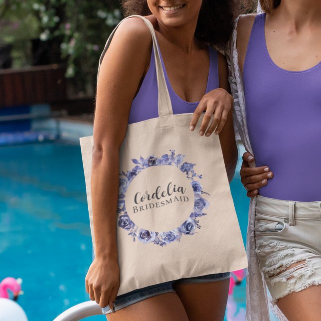Bolsa Tote Dono de Bridesmaid Púrpura Floral Personalizada El (Criador carregado)