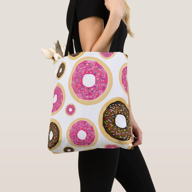 Bolsa Tote Donuts Modernos Divertidos Rosados e Marrons com C (Close Up)