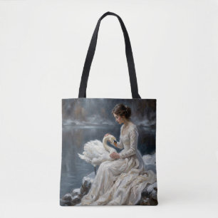 Bolsa Tote Donzela Cisne Romance Lago de Inverno Arte Fantasi