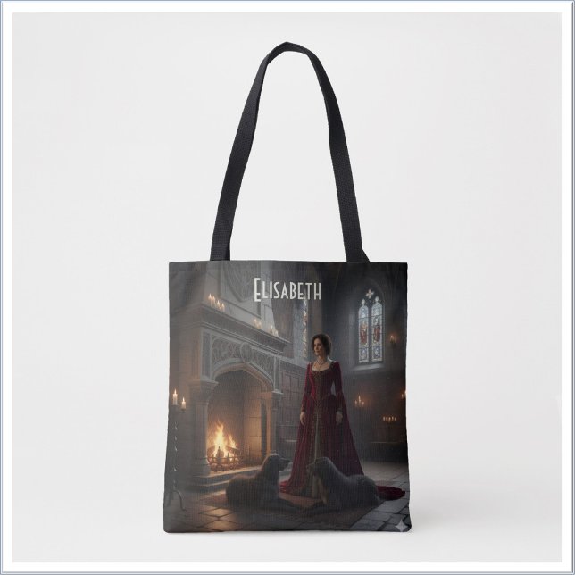 Bolsa Tote Donzela Gótica Medieval no Castelo com Cães (Criador carregado)