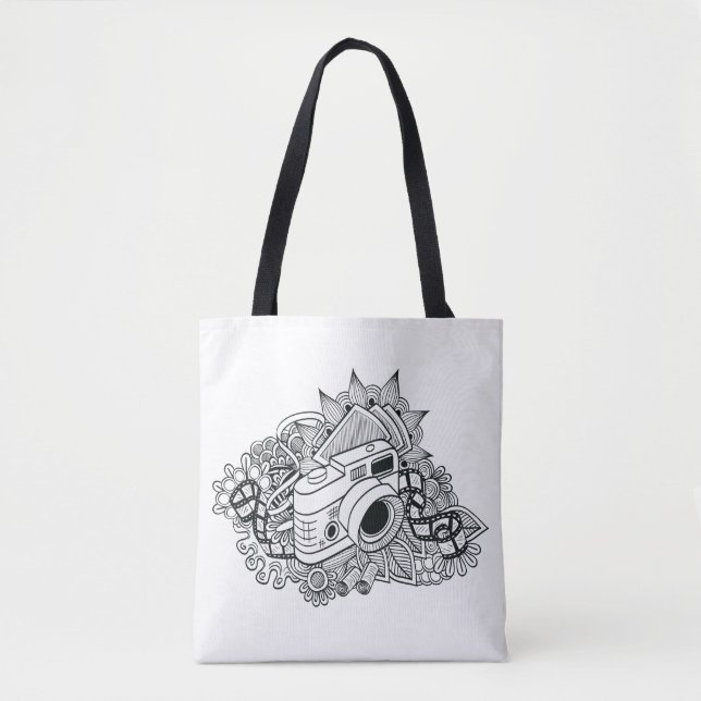 Bolsa Tote Doodle 2 da câmera do hipster (Frente)
