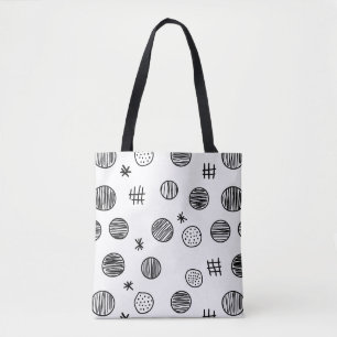 Bolsa Tote Doodle Abstrato Desenhado à Mão - Preto e Branco (