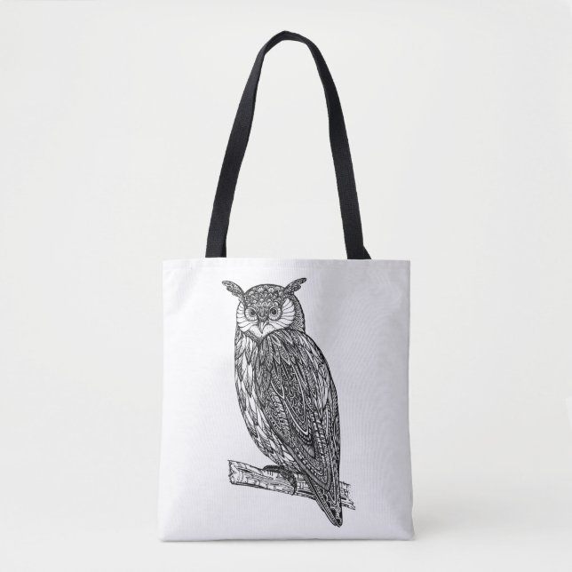 Bolsa Tote Doodle animal 2 da coruja do Totem selvagem (Frente)
