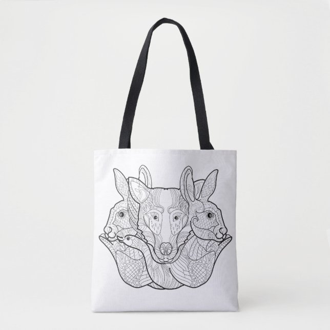 Bolsa Tote Doodle animal 2 do grupo (Frente)