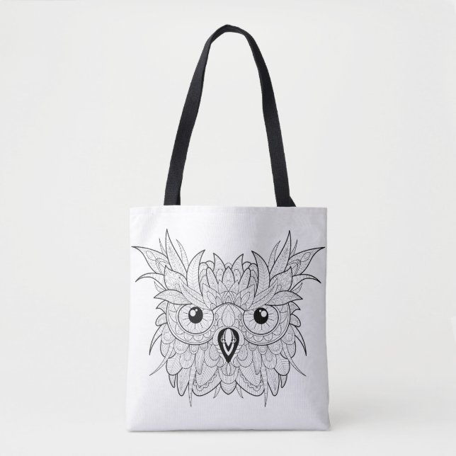 Bolsa Tote Doodle bonito 2 do retrato da coruja (Frente)