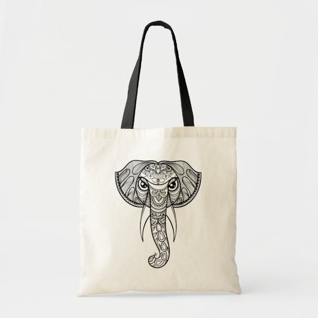 Bolsa Tote Doodle da cabeça do elefante (Frente)