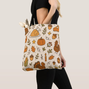 Bolsa Tote Doodle de Ação de Graças sem Costura