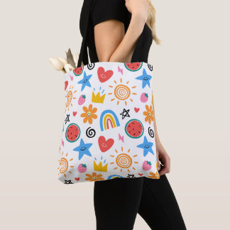 Bolsa Tote Doodle de Verão Fofo Padrão Sem Costura Caprichoso