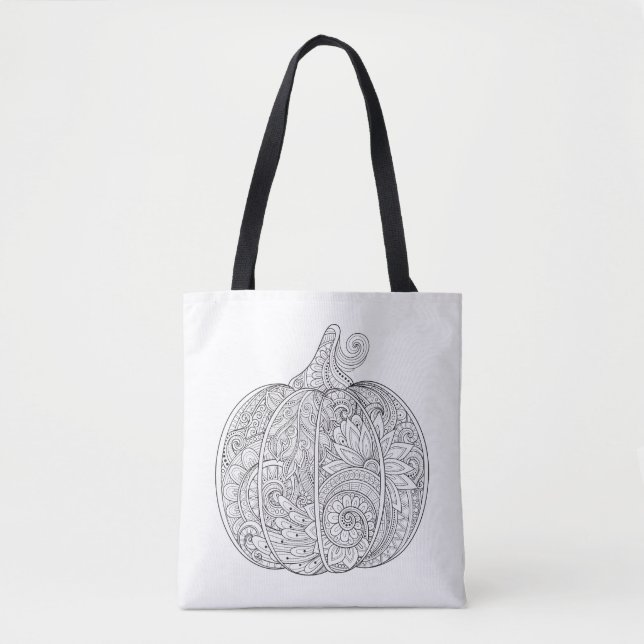Bolsa Tote Doodle decorativo 2 da abóbora (Frente)