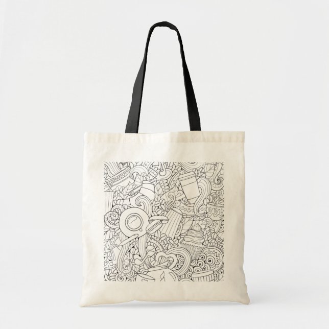 Bolsa Tote Doodle do café e do chá (Frente)