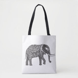 Bolsa Tote Doodle estilizado 2 do elefante da fantasia
