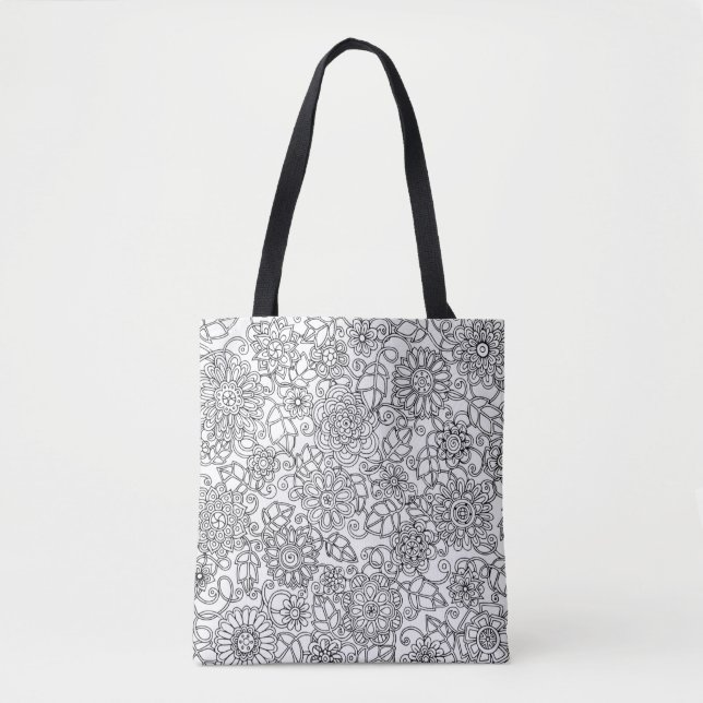 Bolsa Tote Doodle floral étnico 2 (Frente)