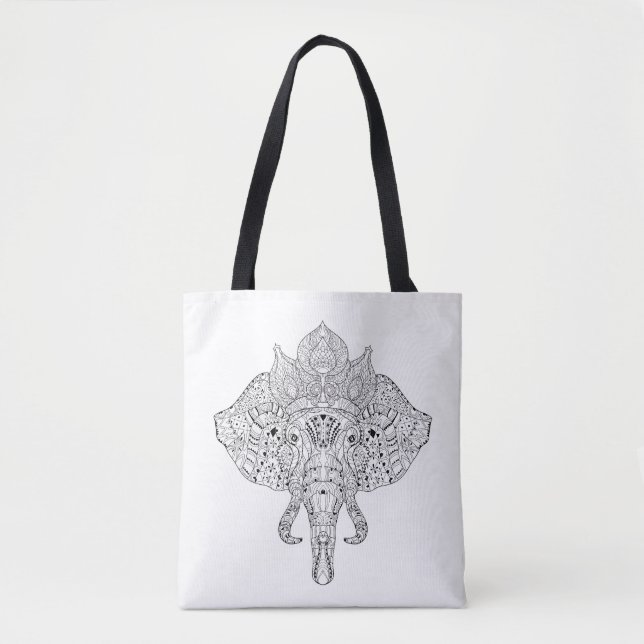 Bolsa Tote Doodle inspirado cabeça 2 do elefante (Frente)