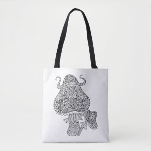 Bolsa Tote Doodle mágico tirado mão 2 dos cogumelos