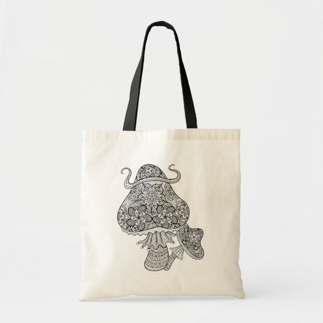 Bolsa Tote Doodle mágico tirado mão dos cogumelos (Frente)