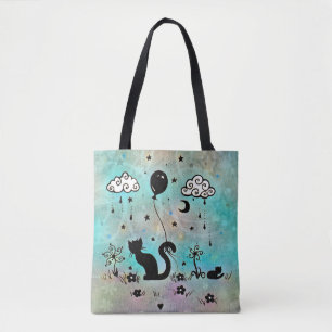Bolsa Tote Doodle Silhouette Cat Fantasy Art Molly Harrison