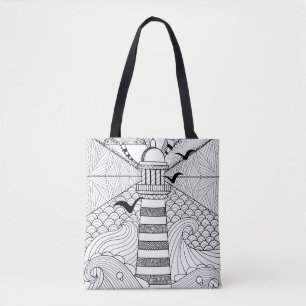 Bolsa Tote Doodle tirado mão 2 do farol