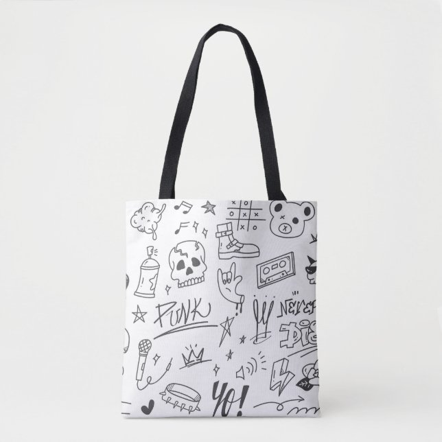 Bolsa Tote Doodles de grafite: Punk Music Scribble (Frente)