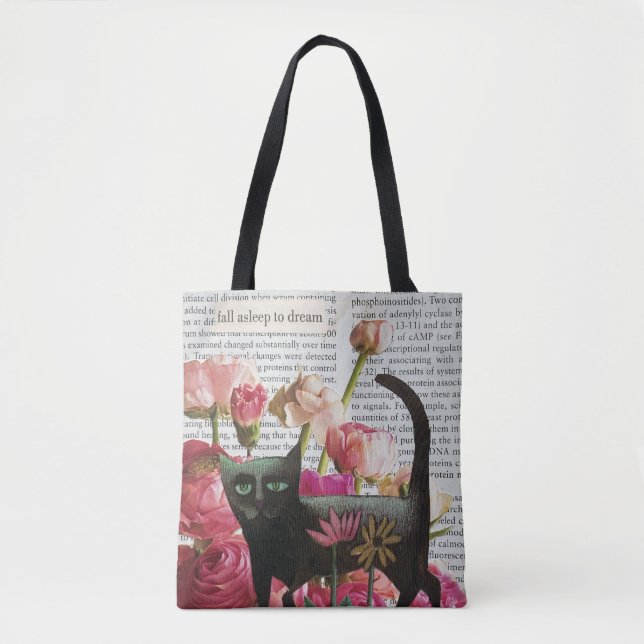 Bolsa Tote Dormir para Sonhar Flores Rosa Quentes de Gato Pre (Frente)