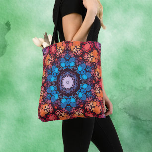Bolsa Tote Dot Mandala Blue Red and Orange