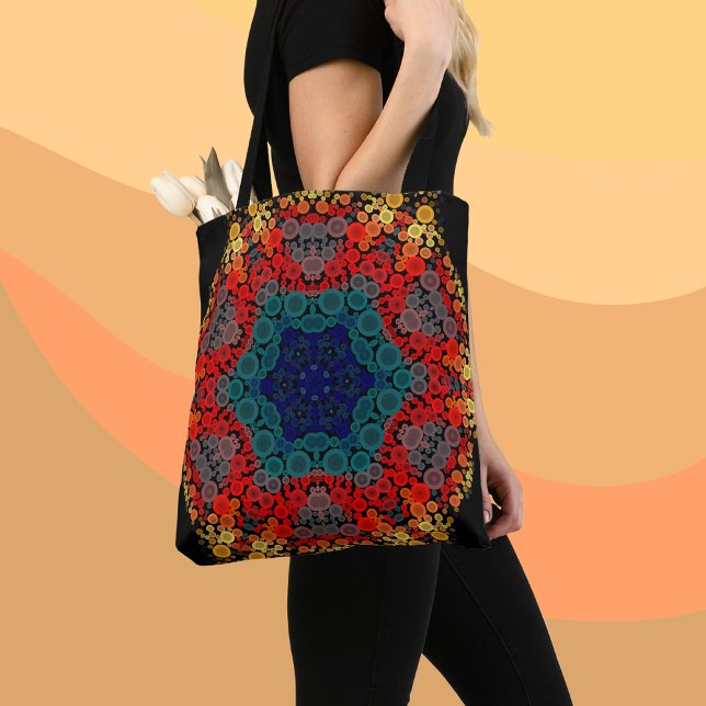Bolsa Tote Dot Mandala Flor Amarelo Azul e Vermelho (Criador carregado)