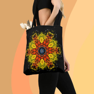 Bolsa Tote Dot Mandala Flor Amarelo Laranja e Azul