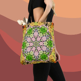 Bolsa Tote Dot Mandala Flor Amarelo Verde e Rosa