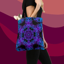 Bolsa Tote Dot Mandala Flor Azul e Roxo