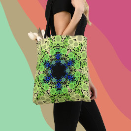 Bolsa Tote Dot Mandala Flor Azul Verde e Amarelo