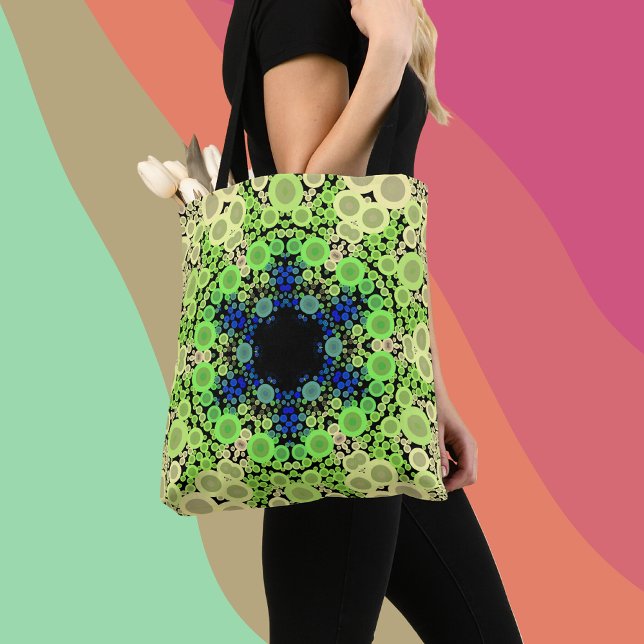 Bolsa Tote Dot Mandala Flor Azul Verde e Amarelo (Criador carregado)