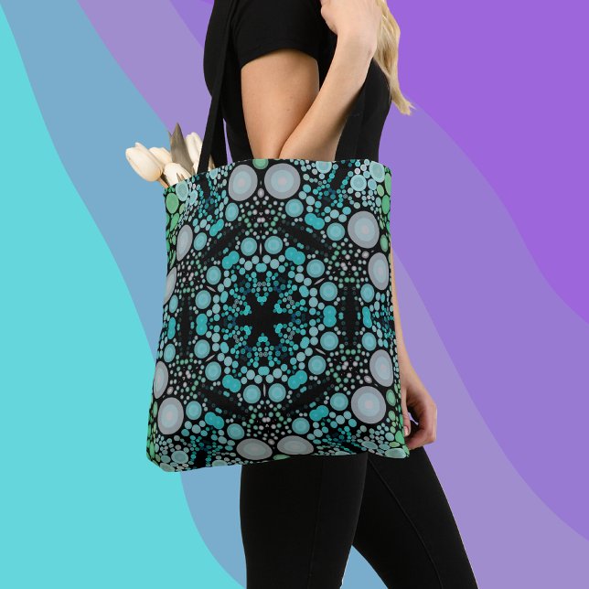 Bolsa Tote Dot Mandala Flor Azul Verde e Cinzas (Criador carregado)