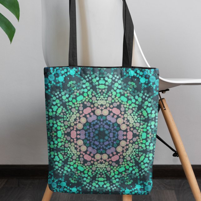 Bolsa Tote Dot Mandala Flor Azul Verde e Rosa (Criador carregado)