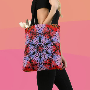 Bolsa Tote Dot Mandala Flor Azul Vermelho e Rosa