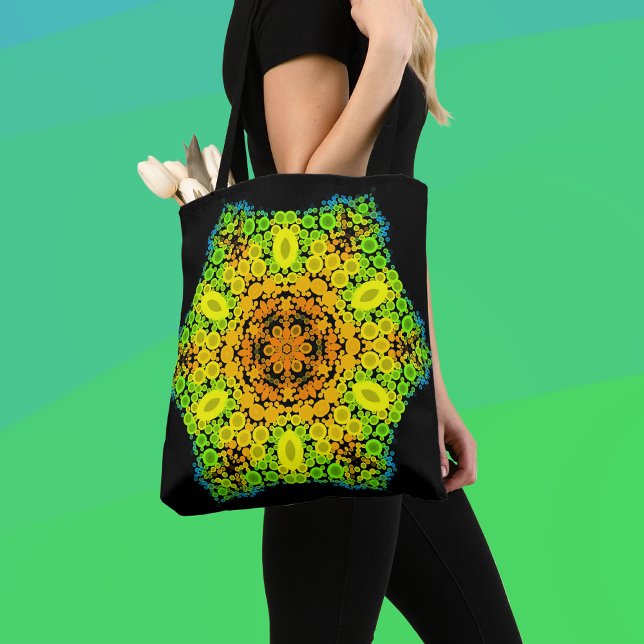 Bolsa Tote Dot Mandala Flor Laranja Amarelo Verde e Azul (Criador carregado)