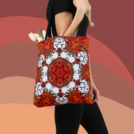 Bolsa Tote Dot Mandala Flor Laranja Branco e Vermelho
