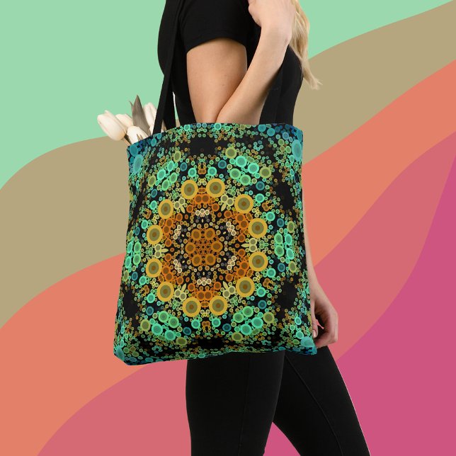 Bolsa Tote Dot Mandala Flor Laranja Verde e Azul (Criador carregado)