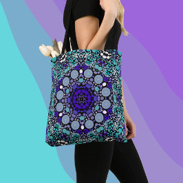 Bolsa Tote Dot Mandala Flor Puro Azul e Branco