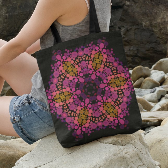 Bolsa Tote Dot Mandala Flor Rosa Amarelo e Preto (Criador carregado)