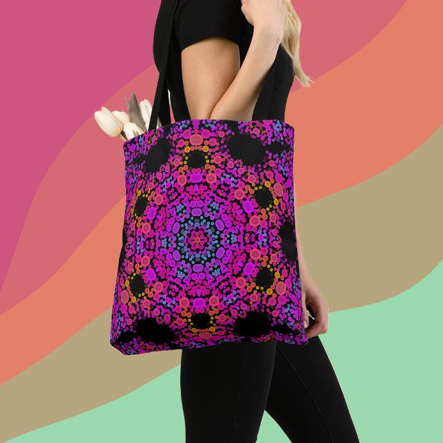 Bolsa Tote Dot Mandala Flor Rosa Azul e Laranja (Criador carregado)