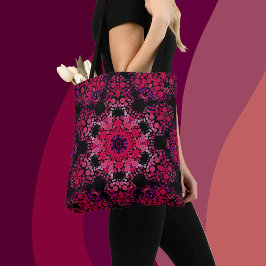 Bolsa Tote Dot Mandala Flor Rosa e Roxo