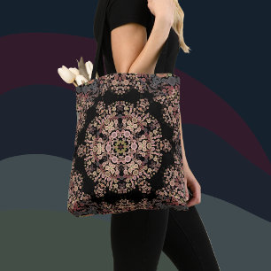 Bolsa Tote Dot Mandala Flower Brown e Cinzas