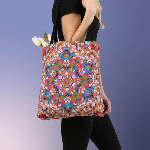 Bolsa Tote Dot Mandala Orange Blue Pink e White