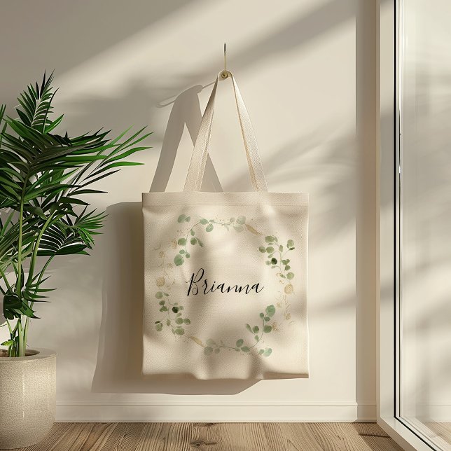 Bolsa Tote Dourada Confetti Eucalyptus Foliage Bridesmaid (Criador carregado)