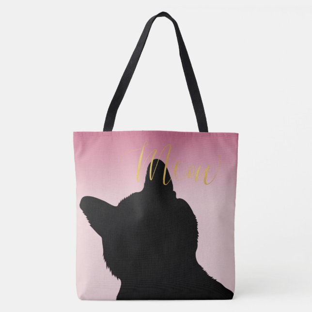 Bolsa Tote Dourada de Mídia Gatinho, cor-de-rosa (Frente)