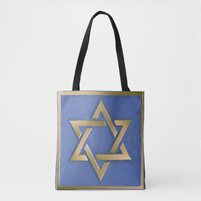 Bolsa Tote Dourada Estrela Azul do Painel de Arte David (Frente)