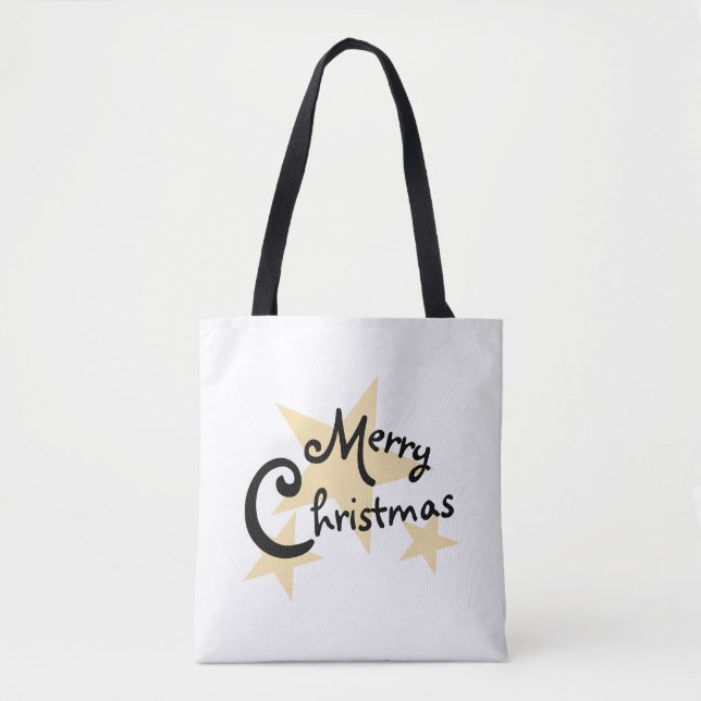 Bolsa Tote Dourada estrela do Natal Branco (Frente)