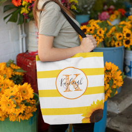 Bolsa Tote Dourada faixa e girassol monograma personalizado